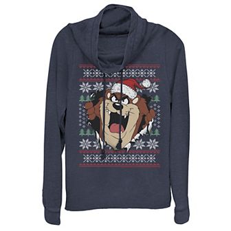 Juniors' Looney Tunes Taz Juniors' Christmas Cowlneck Graphic Lightweight Long Sleeve