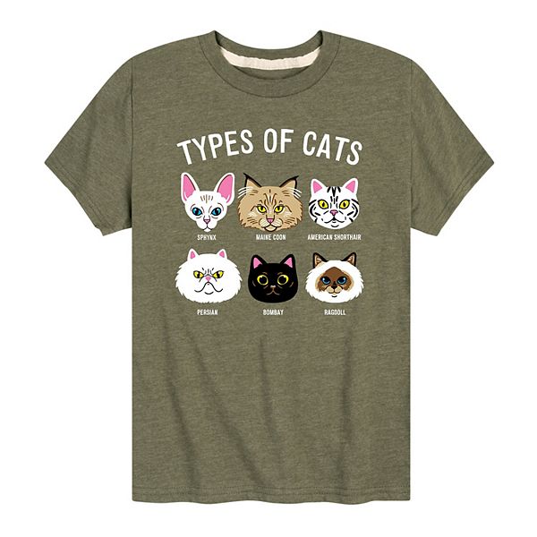 Boys 8-20 Types Of Cats Graphic Tee