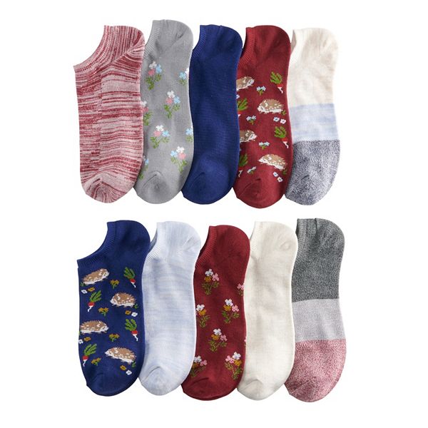 Women's Sonoma Goods For Life® 10Pack Hedgehog & Floral NoShow Socks