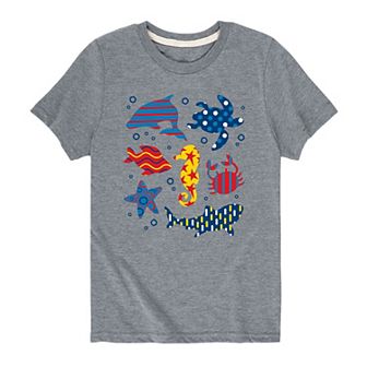 Boy 8-20 Patterned Sea Creatures Graphic Tee