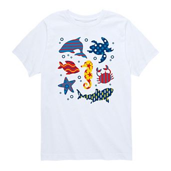 Boy 8-20 Patterned Sea Creatures Graphic Tee