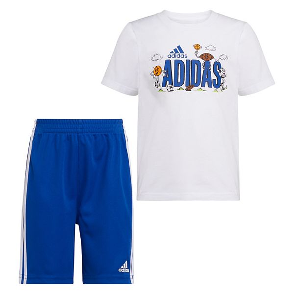 Boys 4-7 adidas Cotton Graphic Tee & Branded Shorts Set