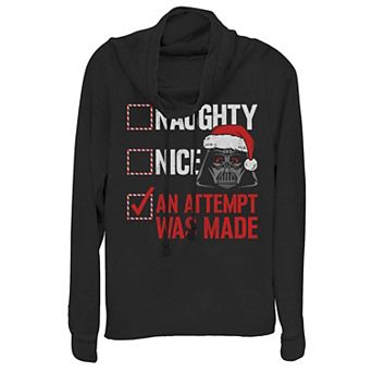 Juniors' Star Wars Darth Vader Naughty or Nice Checklist Portrait Cowlneck Graphic Lightweight Long Sleeve