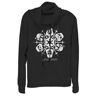 Juniors' Star Wars Dark Side Snowflake Christmas Cowlneck Graphic Lightweight Long Sleeve