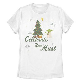 Juniors' Star Wars Christmas Yoda Celebrate You Must Tee