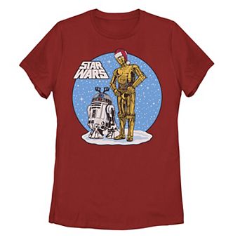 Juniors' Star Wars Christmas Themed Droids Portraits Tee