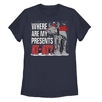 Juniors' Star Wars Christmas Where Are My Presents AT-AT Tee