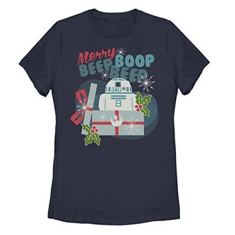 Juniors' Star Wars Christmas R2-D2 Merry Beep Boop Beep Tee