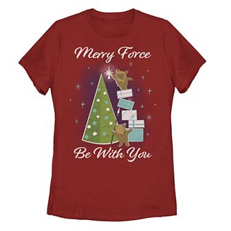 Juniors' Star Wars Christmas Ewok "Merry Force Be With You" Tee