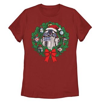 Juniors' Star Wars Christmas R2-D2 Wreath Tee