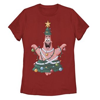 Juniors' SpongeBob SquarePants Patrick Star Christmas Tree Graphic Tee