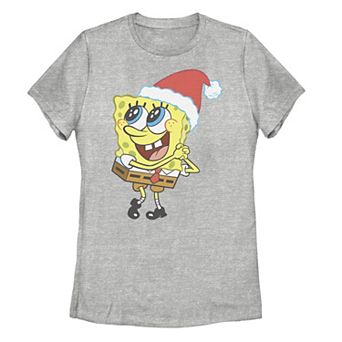 Juniors' SpongeBob SquarePants Santa Hat Dreaming Of Christmas Graphic Tee