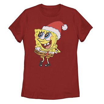 Juniors' SpongeBob SquarePants Santa Hat Dreaming Of Christmas Graphic Tee