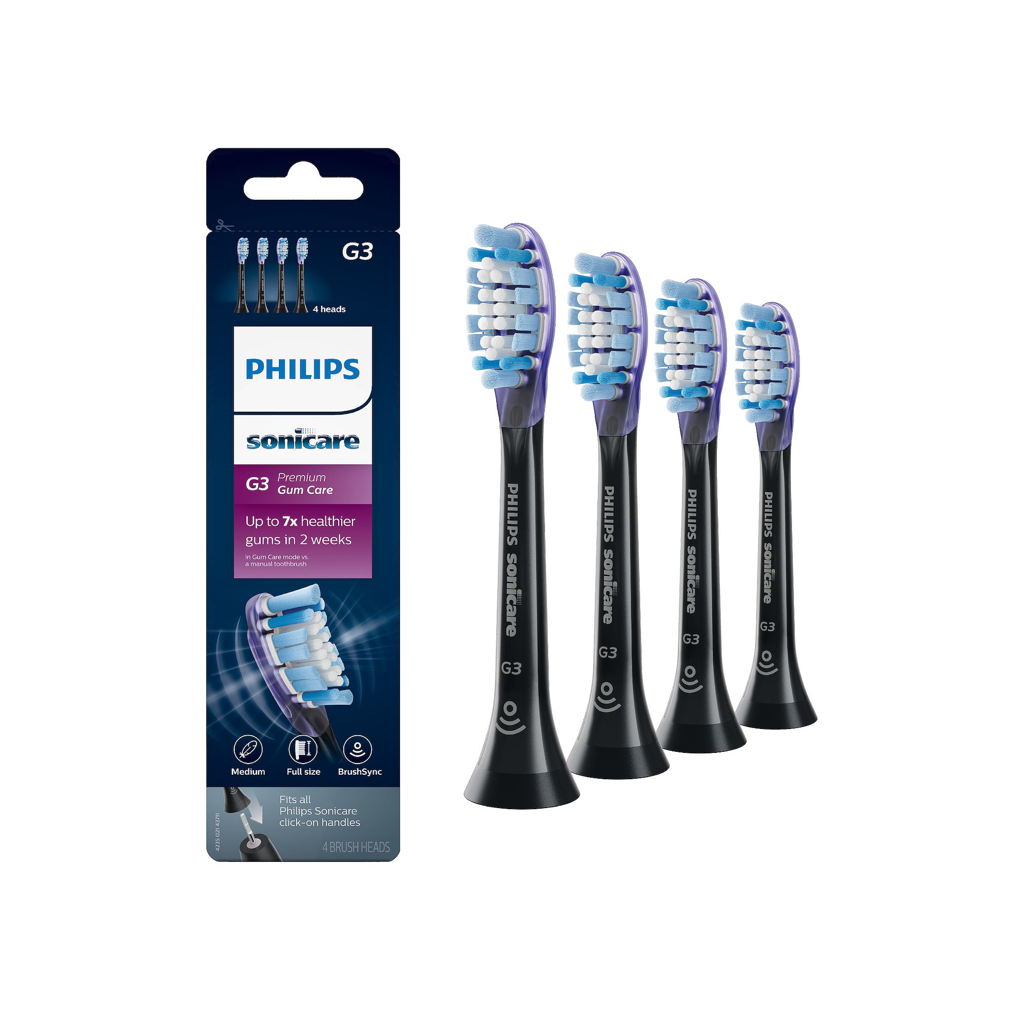 Philips Sonicare Premium Gum Care Replacement Toothbrush Heads 4-pk., Black