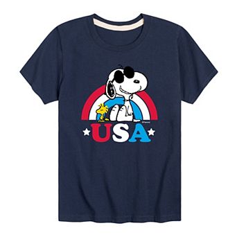 Boy 8-20 Peanuts Snoopy "USA" Rainbow Graphic Tee
