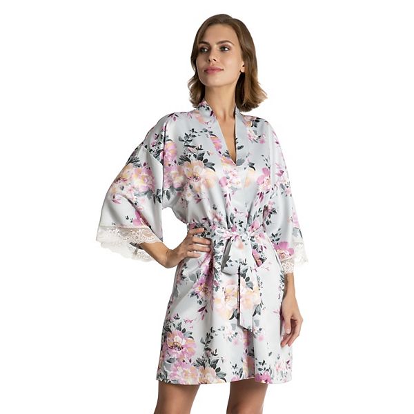 Women's Lilac+London Satin Print Wrap Robe