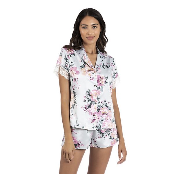 Women's Lilac+London Satin Short Sleeve Pajama Shirt & Pajama Shorts