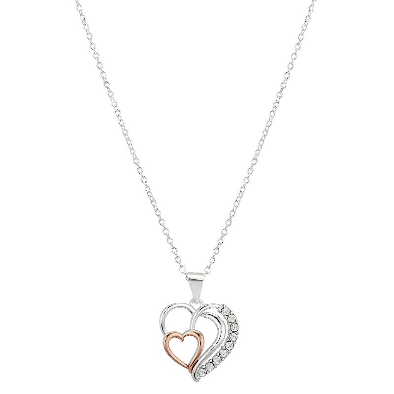 Brilliance Two Tone Preciosa Crystal Double Heart Pendant Necklace, Women