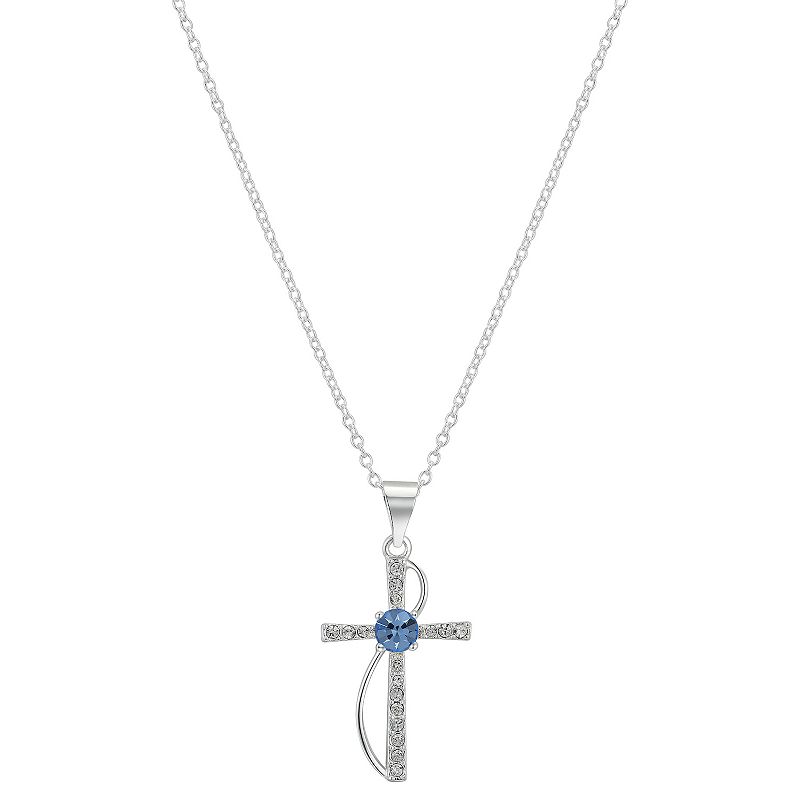 Brilliance Blue & White Preciosa Crystal Cross Necklace, Womens, Size: 18