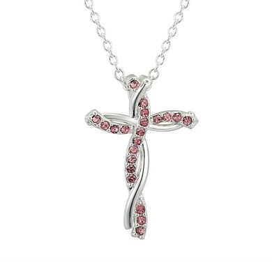 Brilliance Rose Pink Preciosa Crystal Twisted Cross Necklace