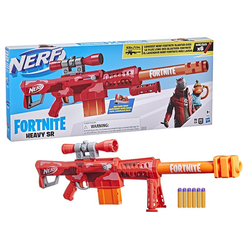 NERF Fortnite Heavy SR Blaster with Nerf Scope  6 Mega Nerf Darts