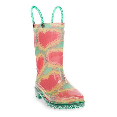 Western Chief Tie Dye Hearts Girls Light Up Rain Boots