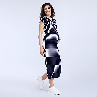 Maternity Motherhood Ribbed Raglan Midi Dress