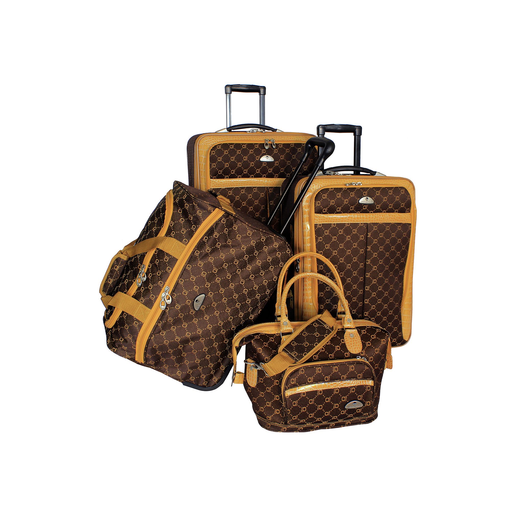 American Flyer AF Signature 4-Piece Luggage Set, Brown Gold