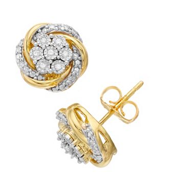 14k Gold Over Silver 1/10 Carat T.W. Diamond Love Knot Stud Earrings
