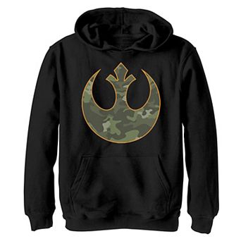 Boys 8-20 Star Wars Rebel Alliance Green Camo Orange Outline Crest Hoodie