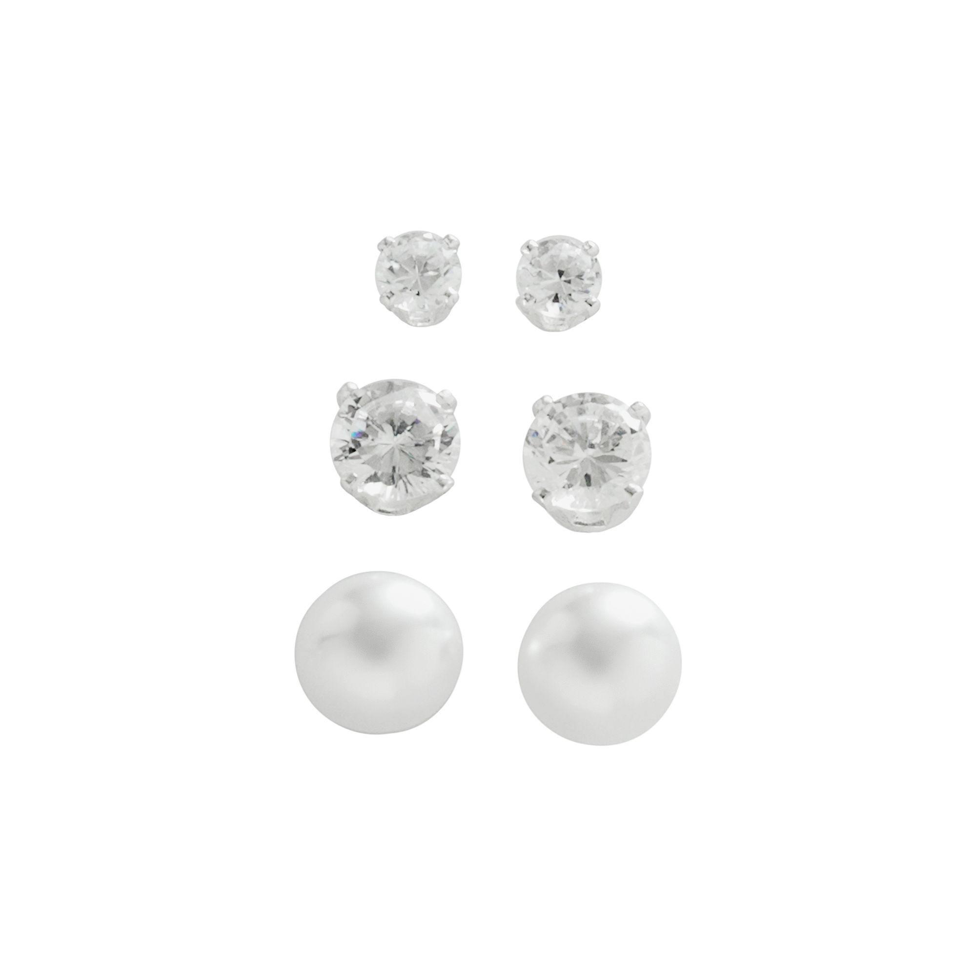 Napier® Silver-Tone Simulated Pearl & Simulated Crystal Stud Earring Set, 