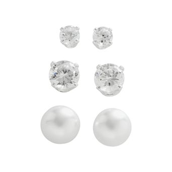 Napier® Silver-Tone Simulated Pearl & Simulated Crystal Stud Earring Set