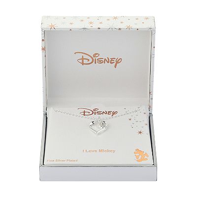 Disney s Mickey Mouse Fine Silver Plated Cubic Zirconia Heart Necklace