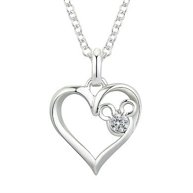 Disney's Mickey Mouse Fine Silver Plated Cubic Zirconia Heart Necklace