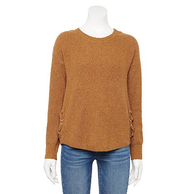 Juniors Pink Republic Side Lace Up Sweater