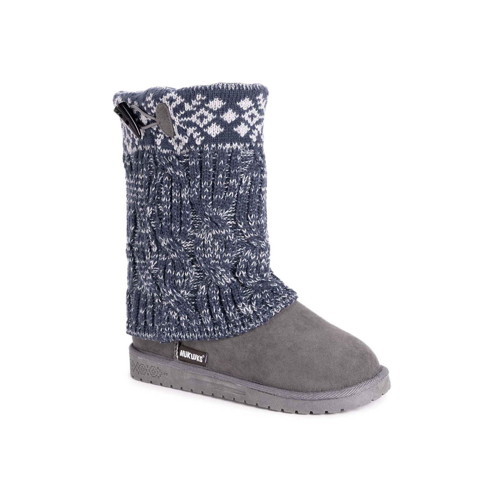 Essentials by MUK LUKS Cheryl Womens Knit Winter Boots, Size: 7, Gray