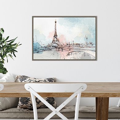 Amanti Art Blushing Paris (Eiffel Tower) Framed Canvas Print
