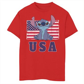 Disney's Lilo & Stitch Boys 8-20 American Flag Background Tee