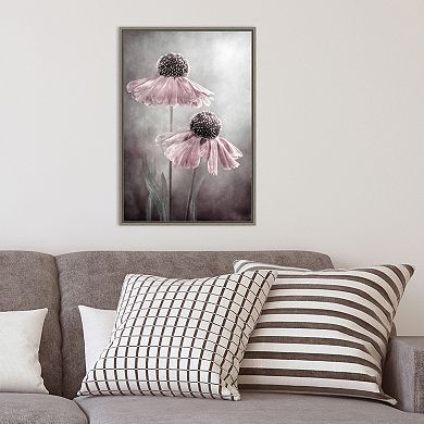 Amanti Art Duet of Pink Flowers Framed Canvas Print