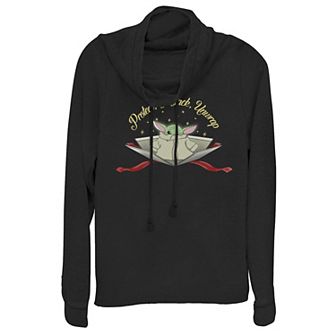 Juniors' Star Wars The Mandalorian The Child Protect Attack Unwrap Cowlneck Graphic Lightweight Long Sleeve