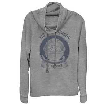 Juniors' Star Wars The Mandalorian The Child Christmas Tis The Season Cowlneck Graphic Lightweight Long Sleeve