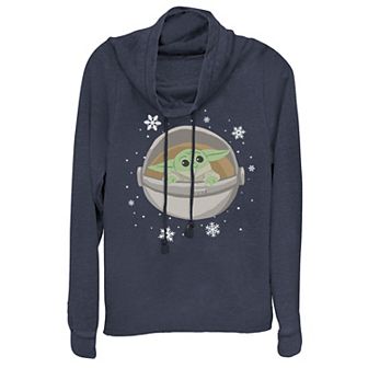 Juniors' Star Wars The Mandalorian The Child Snowfall Cartoon Cowlneck Graphic Lightweight Long Sleeve