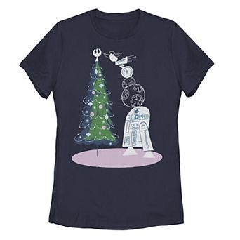 Juniors' Star Wars Christmas Droids Tree Tee