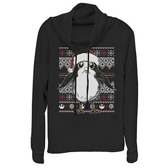 Juniors' Star Wars Porg Christmas Cowlneck Graphic Lightweight Long Sleeve