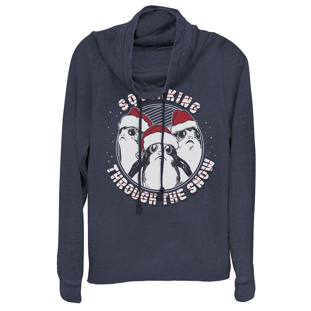 Juniors' Star Wars Porg Squeaking Through Snow Christmas Cowlneck ...