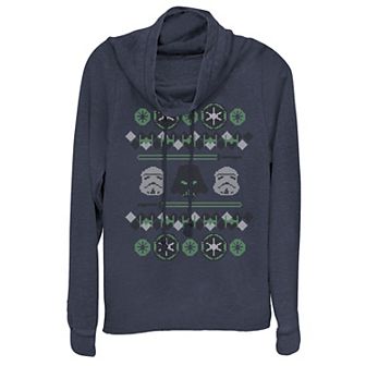 Juniors' Star Wars Empire Christmas Cowlneck Graphic Lightweight Long Sleeve