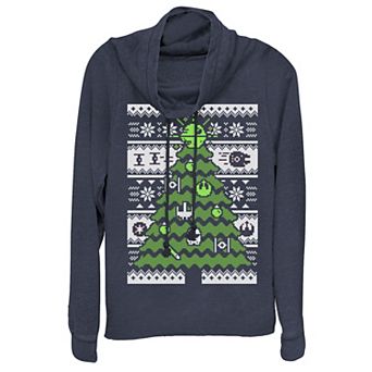 Juniors' Star Wars Galactic Christmas Tree Cowlneck Graphic Lightweight Long Sleeve