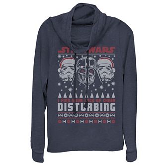 Juniors' Star Wars Darth Vader Lack Of Cheer Christmas Cowlneck Graphic Lightweight Long Sleeve