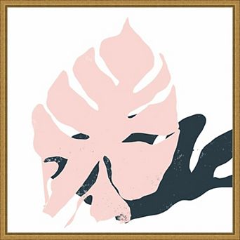 Amanti Art Pink Protector Monstera Leaf Framed Canvas Print