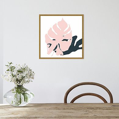Amanti Art Pink Protector (Monstera leaf) Framed Canvas Print